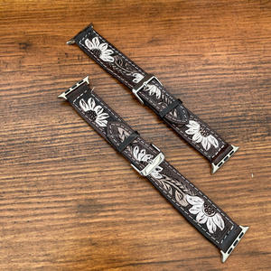 Vintage Style Hand <b>Tooled</b> Genuine Leather <b>Watch</b> Bands with Custom Floral Carving Plain <b>Strap</b> Design for Men &Women Smart <b>Watches</b> - Product Image 4