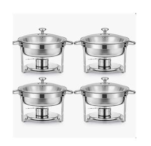 Ensemble de réchauds de buffet ronds en acier inoxydable de qualité supérieure 6QT avec couvercle en verre, 4 pièces au meilleur prix - Product Image 1