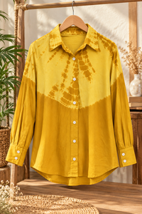 Chemise boutonnée en mousseline tie-dye pour femme, manches longues, coupe ample, décontractée, printemps-été, jaune - Product Image 4