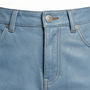 Jupe crayon mini en jean taille haute pour femme avec poches, style tissé uni décontracté toutes saisons - Product Image 4