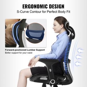 Sedia da Ufficio Ergonomica con Schienale Alto, Regolabile in Altezza e Angolazione, Seduta in Rete, Supporto Lombare in Poliestere e PU - Product Image 3