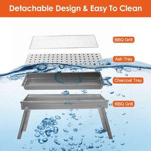 Griglia BBQ Portatile in Acciaio Inox da Tavolo, Facile da Montare, Griglia a Carbone Pieghevole con Ripiano per Campeggio e Picnic - Product Image 6