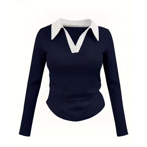 <b>Top</b> Selling Customized Price Women Full Sleeve for Shirt Cotton Blend Collared T Shirt Casual Office Wear Breathable Knitted - Product Image 1