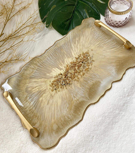 Modern Luxury Resin Serving Tray with Gold Leaf Hexagon Shape Polished Finish Dishwasher Safe Multifunction for Table Use - Product Image 6