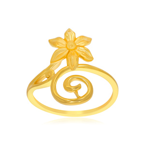 Spiral and Flower Gold <b>Ring</b> Elegant Gold Plated Floral Spiral <b>Open</b> <b>Ring</b> with Intricate Flower Blossom Design and Artistic Curved - Product Image 1
