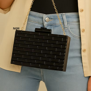 Bolso de Mano de Lujo Hecho a Mano, Duradero y Ecológico, de Madera y Resina, con Diseño Geométrico Incrustado, Cadena Cruzada, Logotipo Personalizado, Bolso de Noche - Product Image 1