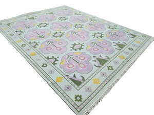 Oushak ผ้าฝ้ายทำด้วยมือพรมเรขาคณิตแบบตุรกีพรมสีเบจสีชมพูสวยงาม10X14ห้องนอนห้องนั่งเล่นสัตว์เลี้ยง - Product Image 2