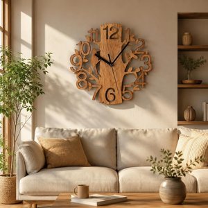 Horloge murale en bois avec motif d'oiseau, décoration murale silencieuse inspirée de la nature, grande horloge rustique, cadeau pour le salon, la chambre à coucher - Product Image 4