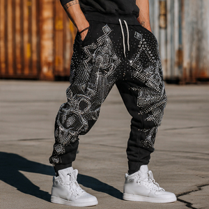 Pantalon de jogging en molleton avec strass pour homme, style streetwear hiver, coupe ample, type pyjama - Product Image 1