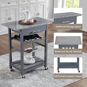 Carrello da Cucina Mobile con Isola, Cassetto e Cesto Portaoggetti Estraibile in Rete - Product Image 4