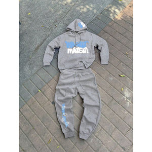 Nouvel ensemble de survêtement personnalisé pour homme, effet vieilli, délavé à l'acide, décoloré par le soleil, avec pantalon évasé et sweat à capuche brodé, idéal pour l'hiver - Product Image 1