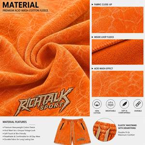 Men's Fleece <b>Shorts</b> Elastic Waist Drawstring Side <b>Zip</b> <b>Pockets</b> Sporty Style Sand Wash Midweight Summer Wear - Product Image 6