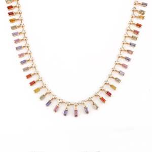 สร้อยคอทองคำ 14K ประดับด้วยแซฟไฟร์สีรุ้งแบบจุดและเส้น - Product Image 6