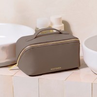 Sac de luxe en cuir PU, trousse de toilette à grande capacité, fermeture éclair dorée, doublure durable et lavable, avec poignée, logo personnalisé, usine BSCI