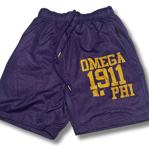 กางเกงขาสั้นผู้ชายแบบกำหนดเอง Omega Psi Phi ผ้าแคนวาสตาข่าย คุณภาพสูง สไตล์กรีก ผลิตจากโพลีเอสเตอร์ 100% กันลม ระบายอากาศได้ดี - Product Image 6