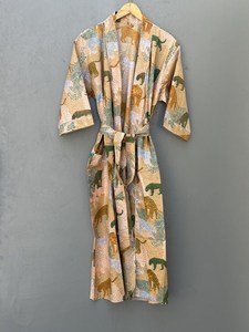 Indian Beach Cover Up Animal Print Cotton <b>Kimono</b> <b>Robe</b> Boho Summer Wear - Product Image 4