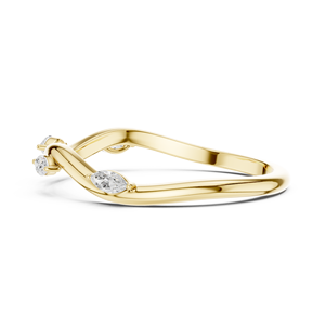 Anillo de Oro Amarillo de 18K con Diamante Cultivado en Laboratorio de Corte Marquesa y Banda Ondulada, Menos de 1 Quilate, Chapado en Oro de Lujo - Product Image 3