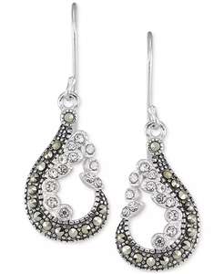Orecchini pendenti in argento Sterling Marcasite e cristallo a forma di pera | Macacy's - Product Image 1