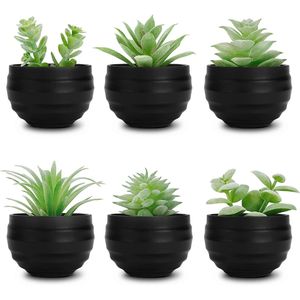 Ensemble de 6 petites plantes succulentes artificielles avec pots noirs pour la décoration de la chambre, du salon, du bureau ou des étagères de la salle de bain - Product Image 1