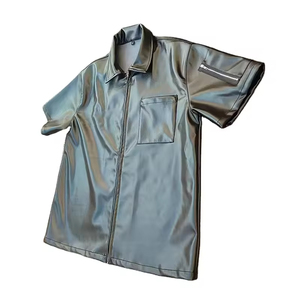 Camisa Casual de Manga Corta para Hombre, Color Verde Claro, Cuello Alto, Tela Popelina, Otoño, Zipro Industries 2026 Premium - Product Image 1