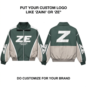 Premium 120 GSM Polyester Windbreaker <b>Jacket</b> Dark Green Beige Colorblock Panels Custom Heat Transfer Logo Design - Product Image 1