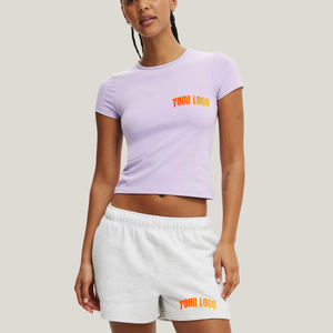 Vêtements pour femmes Nouvelle mode T-shirt moulant à col rond et manches courtes de couleur unie pour femmes Ensembles décontractés deux pièces avec short Été 2026 - Product Image 1
