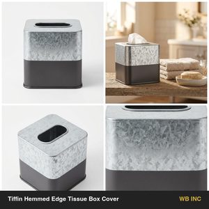 Porte-serviettes classique en fer galvanisé fait main 14 cm, avec bord ourlé en zinc anthracite, couvercle de boîte à mouchoirs pour la maison, compatible avec les boîtes standard - Product Image 5