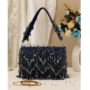 Flap Evening <b>Clutch</b> <b>Bag</b> with Best Quality <b>Blue</b> Color Fringe and Pearl Accents Handmade Shoulder <b>Bag</b> <b>for</b> Party & <b>Wedding</b> Events - Product Image 1