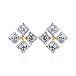 Boucles d'oreilles en diamant taille princesse, or jaune, diamants naturels, classiques pour femmes, à porter au quotidien, couleur H - Product Image 1