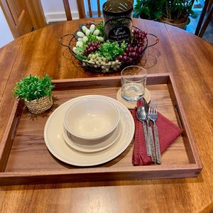 Rectangle Acacia Wooden Food Plate Drink <b>Coffee</b> Serving Tray for Restaurant <b>Walnut</b> Wood Serving Tray Handles Decorative Tray - Product Image 5