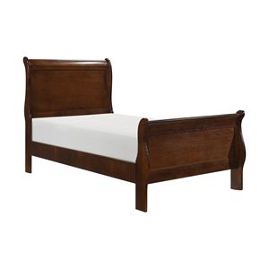 Letto a slitta classico in stile Luigi Filippo, singolo, finitura marrone ciliegio, 1 pz, design tradizionale, mobili in legno per camera da letto - Product Image 1