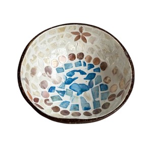 Bol en noix de coco bleu floral en nacre, fait main, avec incrustation artistique de coquillages, pour la cuisine - Product Image 1