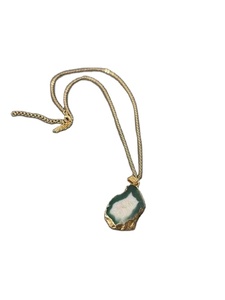 Collar de Cadena de Eslabones de Moda Unisex Hecho a Mano y Ecológico con Colgante de Ágata Negra Natural y Bisel Chapado en Oro y Plata, Estilo Clásico - Product Image 4