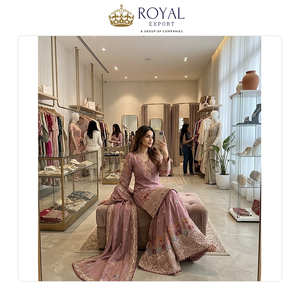 <b>Top</b> Notch Quality Beautiful Designer Indian Clothing Collection of Chinnon Silk Sharara Suit with Embroidery Work at Low Price - Product Image 4