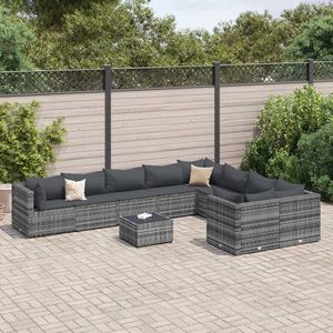 Ensemble de canapés de patio 10 pièces en rotin PE gris et acier thermolaqué pour l'aménagement de jardin - Product Image 1
