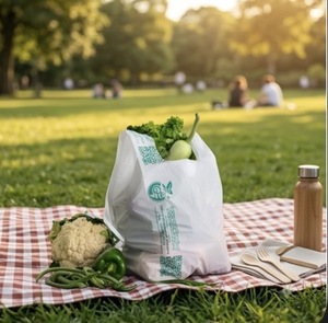 Sac en T-shirt compostable en amidon de maïs PLA/PBAT, sac de courses biodégradable pour supermarché, restaurant, plats à emporter - Product Image 2