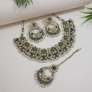 High Quality Gold Plated Alloy Zircon <b>Necklace</b> and Earring Set with <b>Blue</b> Stone Geometric Design for Women's Wedding Jewelry - Product Image 5