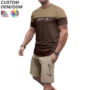 Ensembles de T-shirts d'été tricotés respirants pour hommes, en coton uni, tenues assorties, support OEM/ODM pour la fabrication de marques avec logo personnalisé - Product Image 1