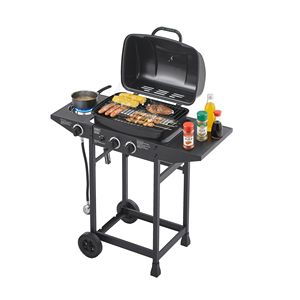 Grill a Gas Propano a 2 Bruciatori, 24000 BTU, in Acciaio Inossidabile, con Griglie Smaltate e Tavolino Laterale per Giardini - Product Image 3