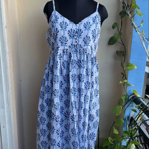 Vestido maxi de algodón suave tejido con estampado a mano, estilo A, para mujer, con tirantes finos, estilo bohemio, playero, ligero, estilo indio, con estampado de leopardo. - Product Image 1