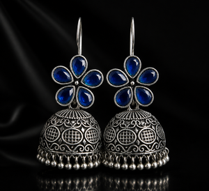 Blue Onyx Flower Oxidized <b>Silver</b> Brass Trendy Drop <b>Earrings</b> for Women Party Wholesale Supplier - Product Image 6