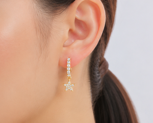 Pendientes de Aro de Plata de Ley 925 con Dije de Estrella CZ Bañado en Oro Celestial Sparkle, Joyería de Fiesta Adorable, Pendientes de Moda - Product Image 2