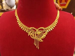 Collier de mariée en or jaune massif 22 carats, bijoux de mariage indiens, collier ras du cou floral en filigrane fait main pour femmes - Product Image 1