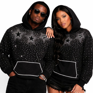 Rhinestone <b>Star</b> Cropped Hoodies Cotton Fleece Streetwear Pullover Heavy Embellished <b>Design</b> Unisex Fashion OEM Service - Product Image 1
