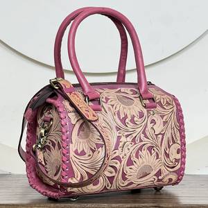 New <b>Hot</b> Selling Handcrafted Floral Tooled Leather Travel Duffel <b>Bags</b> Trending <b>Pink</b> Leather Crossbody Gym Travel Weekender <b>Bags</b> - Product Image 3