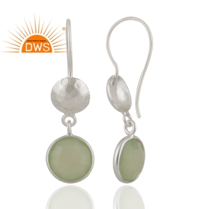 Pendientes Colgantes de Plata de Ley Fina Hechos a Mano con Piedra Preciosa Natural de Prehnita y Calcedonia, Fabricante de Joyería Personalizada - Product Image 3