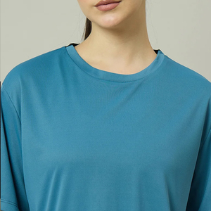 เสื้อยืดคอกลมผู้หญิง สีเขียวอมฟ้า ผ้าฝ้าย 100% ทรงปกติ แขนสั้น สไตล์ลำลอง แห้งเร็ว เป็นมิตรกับสิ่งแวดล้อม ยับยาก เหมาะสำหรับฤดูใบไม้ผลิ - Product Image 3