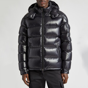 Latest Design <b>Black</b> Coated Formal High Shine Hooded Puffer Men's <b>Jacket</b> with Zipper for Winter Outerwear Style Factory - Product Image 1
