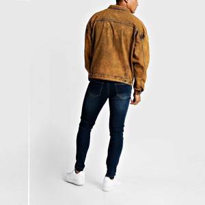 Wholesale Men's Vintage Jeans <b>Jacket</b> 100% Cotton 300gsm Distressed <b>Cropped</b> Hem Acid Wash Applique <b>Denim</b> <b>Jacket</b> - Product Image 2