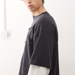 Fabricante de Ropa para Hombre, Camisetas de Punto de Doble Capa 100% Algodón para Hombre, Color Personalizado, Ropa Urbana, Camiseta de Doble Capa - Product Image 4